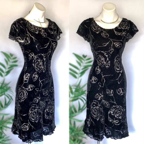 Vintage Dresses & Skirts - v i n t a g e :: Gorgeous Y2K Velvet Rose Floral Burnout Draped Dress